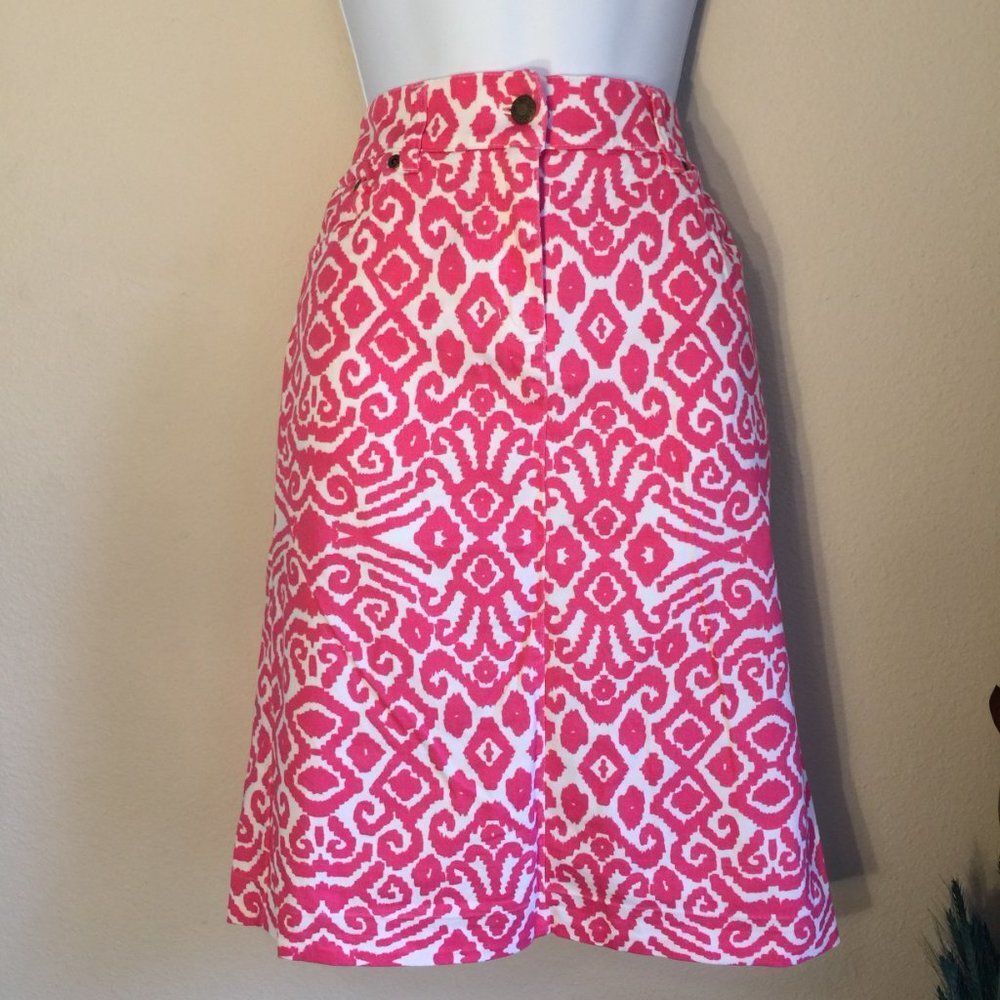 Jones New York Pink Ikat Print Denim Pencil Skirt Size 8 Stretch Cotton